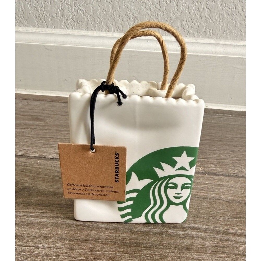 Starbucks Logo Mini Ceramic Tote Bag Gift Card Holder Ornament NOS